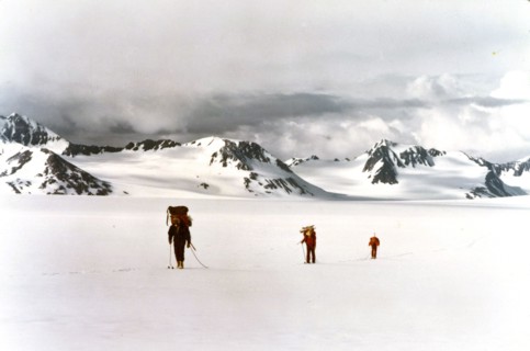 June 1974 - Looking North at peaks between Lowell Glacier and Harding Icefield, Alaska