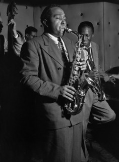 Portrait of Charlie Parker, Tommy Potter, Miles Davis, and Max Roach, Three Deuces, New York, N.Y., ca. Aug. 1947