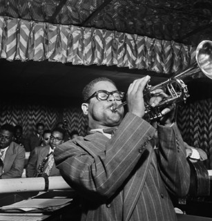 Portrait of Dizzy Gillespie, John Lewis, Cecil Payne, Ray Brown, and Miles Davis, Downbeat, New York, N.Y., between 1946 and 1948