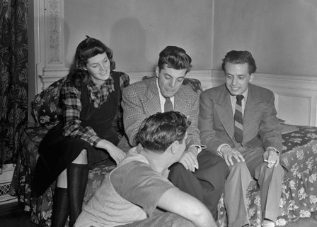 Portrait of Adele Girard, Joe Marsala, Nesuhi Ertegun, and William P. Gottlieb, Turkish Embassy, Washington, D.C., ca. 1940