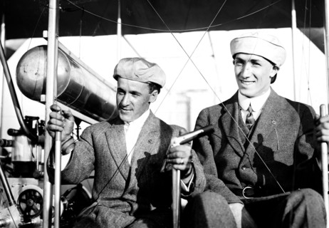 Photo shows aviators Arthur L. 'Al' Welsh (1881-1912) and George William Beatty (1887-1955) probably when Welsh was training Beatty at the Wright Flying School on Long Island in 1911.