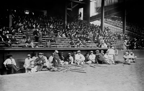 Philadelphia Athletics dugout prior to start of Game 1 of 1914 World Series at Shibe Park - October 9, 1914