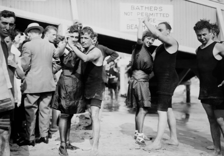 People on Brighton Beach, Brooklyn, New York dancing ca. 1910-1915