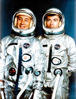 (13 April 1964) Astronauts Virgil I. Grissom (left), Gemini-3 command pilot; and John W. Young, pilot.
