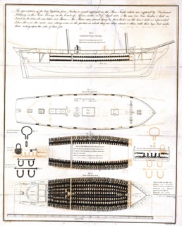 The representation of the brig vigilante, from Nantes, a vessel employed in the slave trade, which was captured by Lieutenant Mildmay in the River Bonny, on the coast of Africa, on the 15th of April 1...