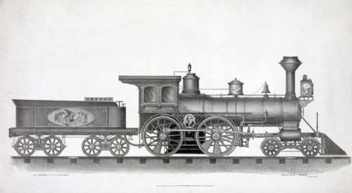 Railroad engine lithograph ca. 1874