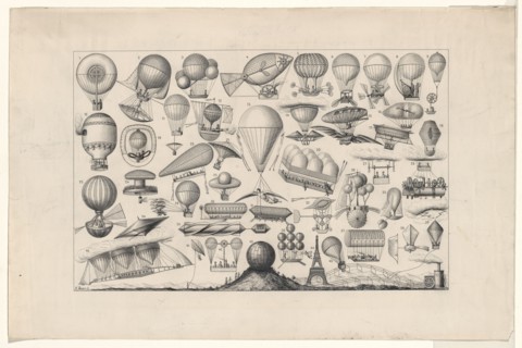 Balloons, airships, and other flying machines designed with some form of propulsion ca 1885-1904