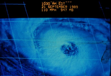 Visible spectra satellite image of Hurricane Hugo on September 21, 1989