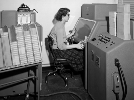 NACA Computer Operates an IBM Telereader ca. 1952