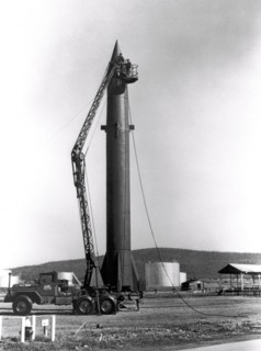 A Redstone missile being erected.
