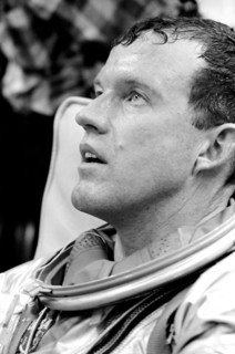 Astronaut L. Gordon Cooper Jr., prime pilot for the Mercury-Atlas 9 (MA-9) mission, is pictured just after his helmet had been removed.