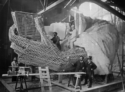 Statue of Liberty History - Construction of the skeleton and plaster surface of the left arm and hand of the Statue of Liberty ca. 1883