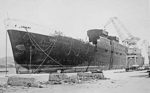 The demolition of the ship Conte Di Savoia ca. 1950