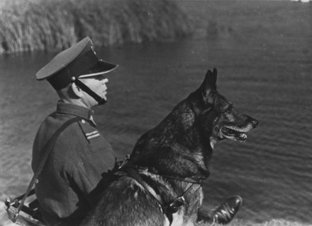 Polish Border Guard officer with a dog on the border with Germany ca. 1928-1939