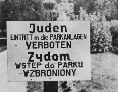 A plaque in a Krakow Poland park forbidding Jews to enter ca. October 1939