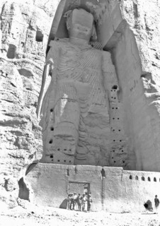 View of the taller Bamiyan Buddha statue, known as Salsal, standing in his giant niche ca. 1928