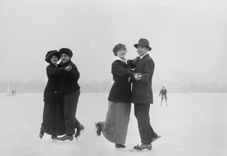 Fred Flake and Flo Coine; Frank Thompson and Mrs. Matheson -- ice skating ca. 1910-1915