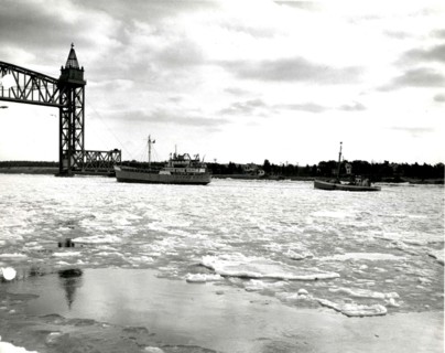 Ships Passing through Ice near Railroad Bridge, Cape Cod Canal 1/23/1959