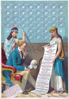 24,000,000 acres of government land in Dakota still vacant[...][Liberty, Uncle Sam and Dakota ca. 1887