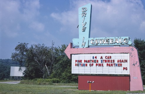 1970s United States -  Quinebaug Drive-In Theater sign horizontal view Route 131 Quinebaug Connecticut ca. 1977