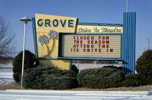 1980s United States -  Grove Drive-in Theater sign Route 71 Springdale Arkansas ca. 1984