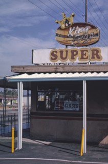 1990s America -  Super Burrito Burger sign, San Bernardino, California 1991