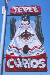 1980s America -   Jene's Teepee Gifts sign, Tucumcari, New Mexico 1982