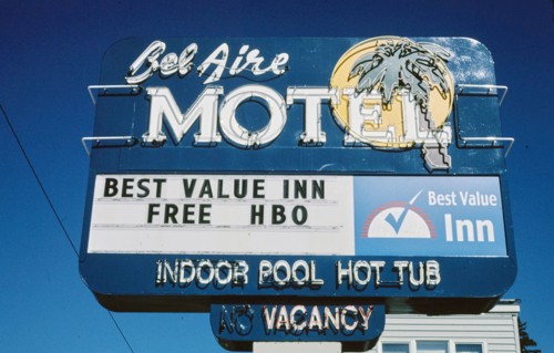 2000s United States -  Bel Aire Motel sign, Broadway, Missoula, Montana 2004
