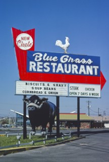 1970s America -  Blue Grass Restaurant sign, Lexington, Kentucky 1979