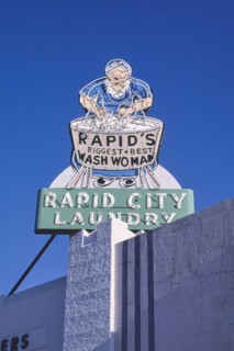 1980s United States -  Rapid City Laundry sign, main Street, Rapid City, South Dakota 1987