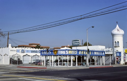 1970s United States -  Gates Tires, Washington Place and Grandview, Mar Vista, Los Angeles, California 1977