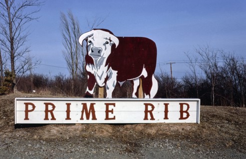 1980s America -  Bull sign, Prime Rib, Chittenango, New York 1988