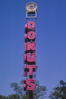 1980s America -  King Louve's Donuts sign, Monroe, Louisiana 1982