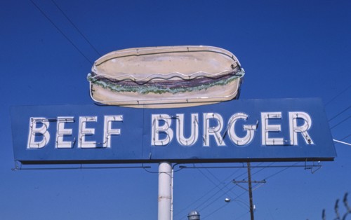 1980s America -  Beef Burger sign, Amarillo, Texas 1982