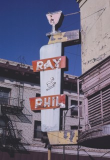 1980s America -  Ray and Phil Bar sign, Stockton, California 1987
