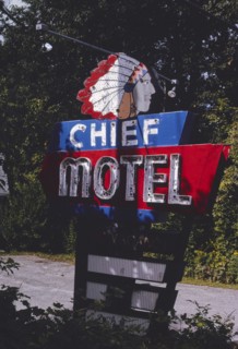 1990s United States -  Chief Motel sign, Route 2, Mohawk Trail, North Adams, Massachusetts 1995