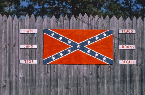 1970s America -   Frontier Fort signs, Confederate Flag, Wilmington, North Carolina 1978