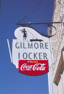 1980s United States -  Gilmore Locker Coke sign, Main Street, Gilmore City, Iowa 1987