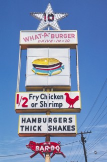1980s America -  What-A-Burger sign, Kannapolis, North Carolina 1982