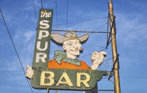 1980s America -  The Spur Bar sign, Billings, Montana 1980