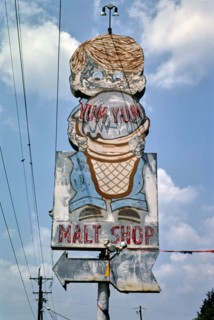 1980s America -  Yum Yum Malt Shop Drive-in sign, Bossier City, Louisiana 1982