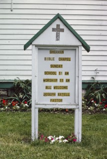 1990s United States -  Sherman Bible Chapel, sign detail, Sherman, Pennsylvania 1990