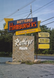1970s America -  Rattey's Burger sign, North Attleboro, Massachusetts 1978