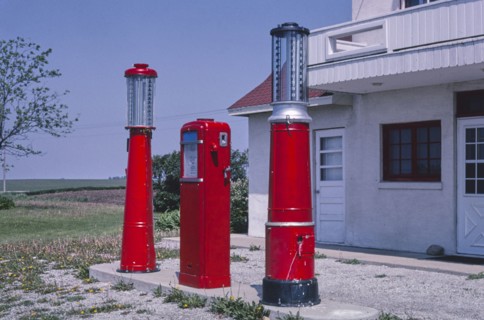 1970s United States -  Vintage gas pumps at old gas station (unknown location and date)