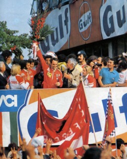 1975 Italian GP - The new F1 Drivers' World Champion Niki Lauda on the podium ca. 7 September 1975