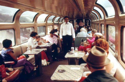 Lounge car of the Southwest Limited, an Amtrak train between Los Angeles, California, and Chicago, June 1974