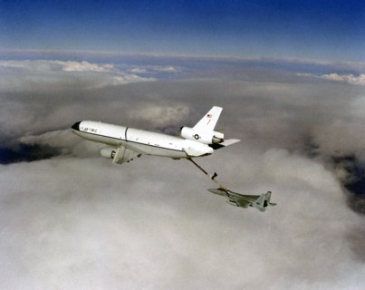 Air-to-air left side view of a KC-10A Extender aircraft