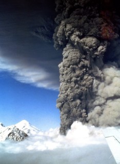 1992 - Roiling eruption column rising from Crater Peak vent of Mt. Spurr volcano. View from the south.