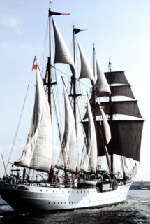 Chilean training ship ESMERALDA under full sail in the Delaware River