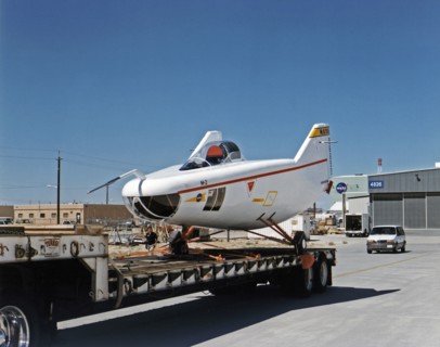 M2-F1 lifting body aircraft on a flatbed truck ca. 1997